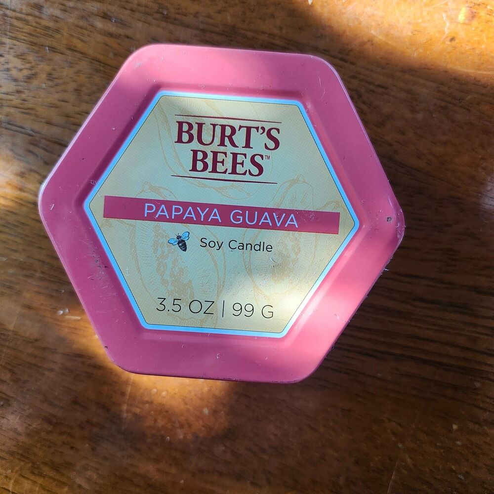 Burt's Bees Papaya Guava Soy Candle 3.5 oz Hexagonal Tin 2-Wick 10-15 Hr Burn - Picture 7 of 11